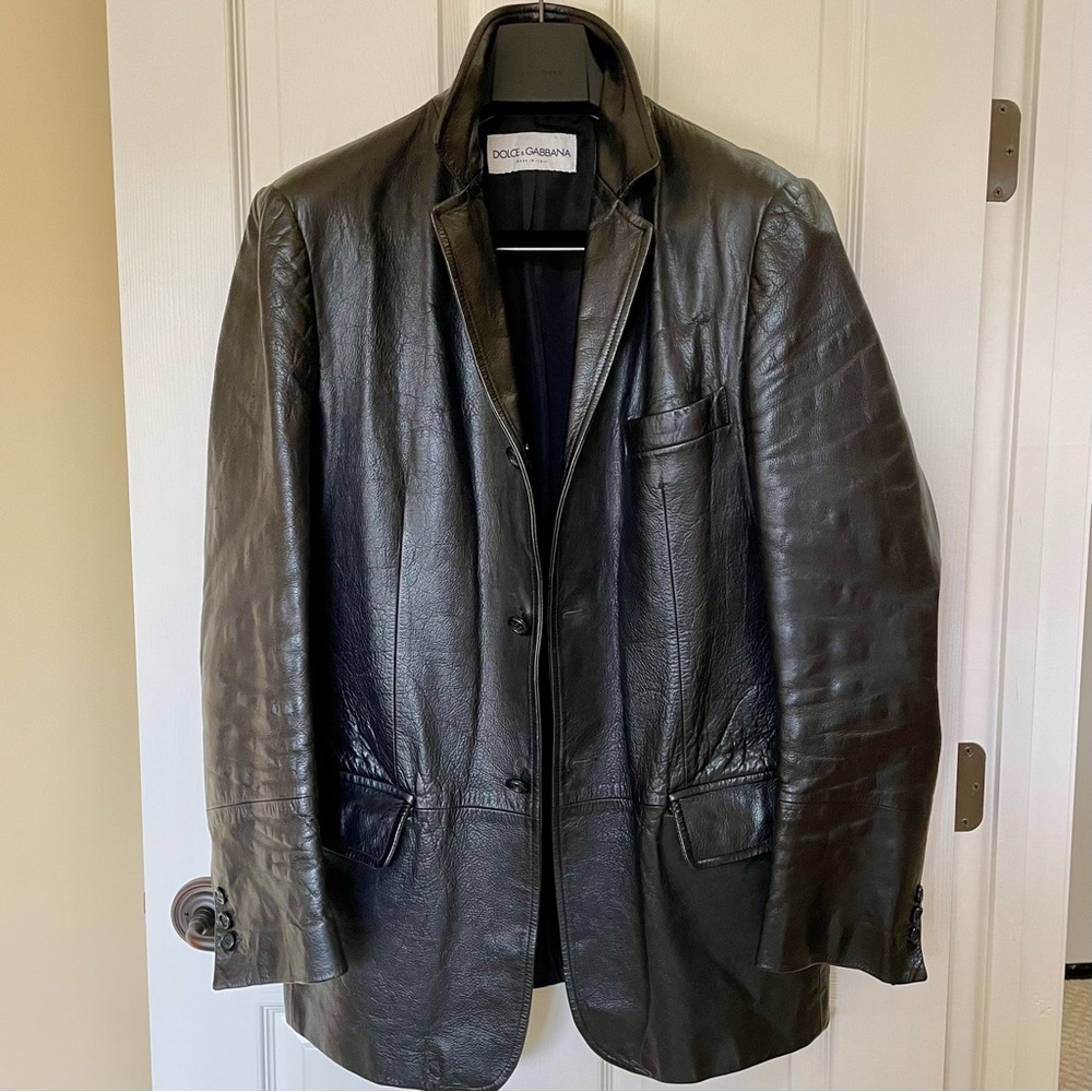 Vintage, Black, Leather, Dolce & Gabbana Coat.